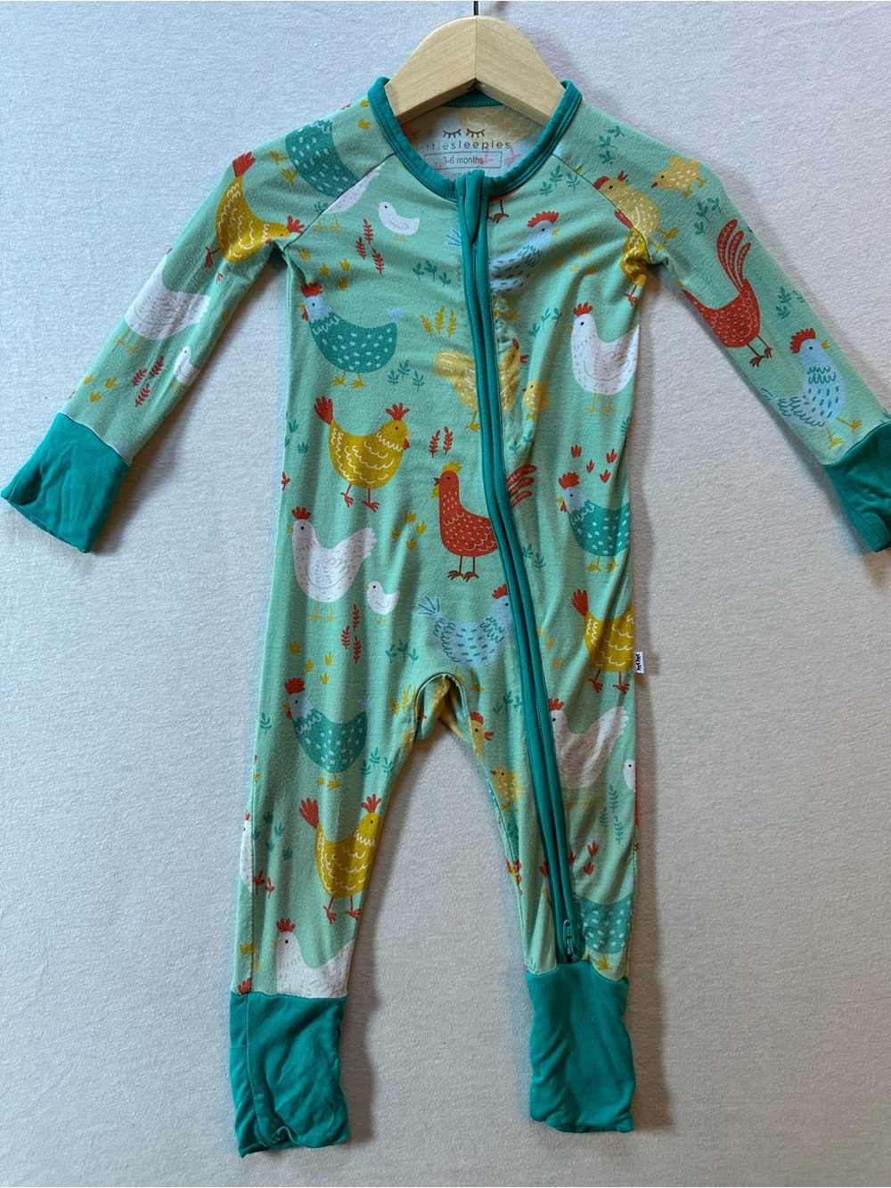 Little Sleepies Green Chicken Print Bamboo Zippy 3-6M